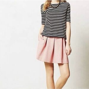 Maeve Anthropologie Polka Dot Pleated High-waisted Swing Skirt